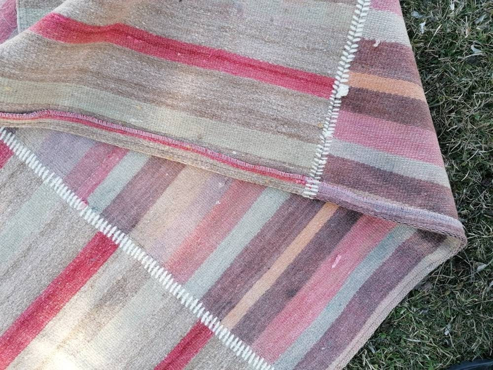 Flatwoven kilim rug, stripe turkish hand made rugs 6'7*10  vintage turkish rugs oushak rug vintage oushak rug, wool rug