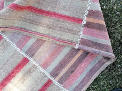 Flatwoven kilim rug, stripe turkish hand made rugs 6'7*10  vintage turkish rugs oushak rug vintage oushak rug, wool rug