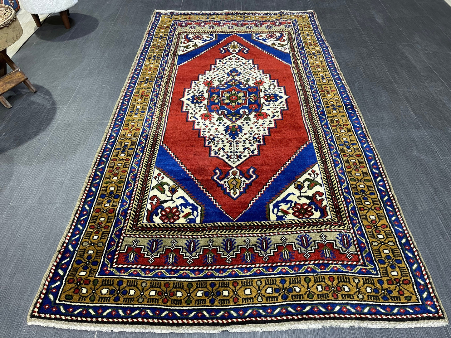 Persian RUG Vintage TURKISH 4x7 Rug Plush Vintage Rug Wool Oushak Rug Handmade Rug Hand Knotted Rug Natural Wool Rug