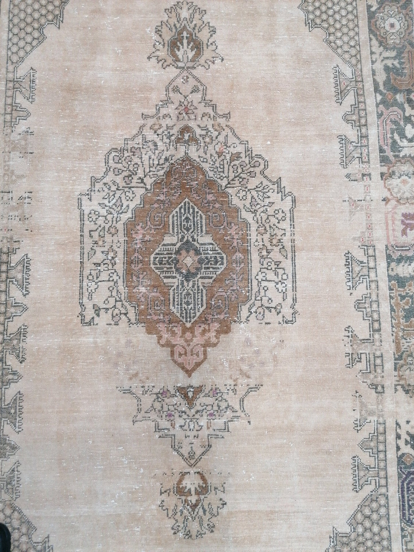 Vintage rustic wool rug 4'3x8 handmade turkish rug, natural living room rug,