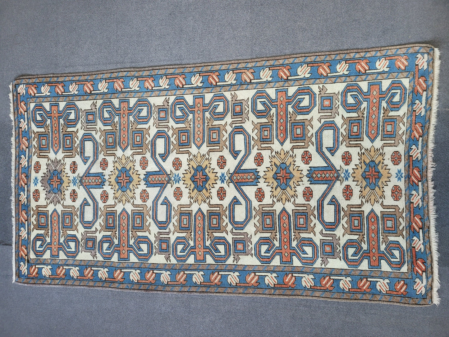 TURKISH Oushak Rug 3.5 x 6.5 Vintage Blue Oriental Rug Vintage Runner Rug Wool Kazak Rug Handmade Rug Hand Knotted Rug