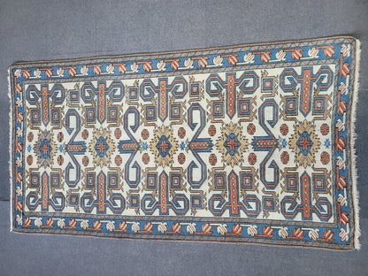 TURKISH Oushak Rug 3.5 x 6.5 Vintage Blue Oriental Rug Vintage Runner Rug Wool Kazak Rug Handmade Rug Hand Knotted Rug