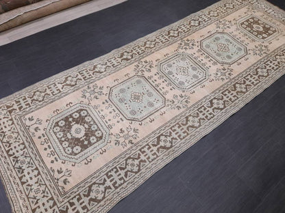 Vintage TURKISH Runner Rug Vintage Runner Rug 4.4 x 12.2 Oriental Runner Rug Wool Oushak Rug Hand Knotted Rugs Vintage Turkish Runner Rug