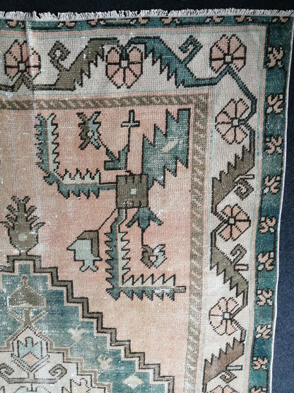 12.5 x 4.7 Large Vintage Rugs  TURKISH HAND MADE Rugs  Green Vintage Turkish Rugs   Oushak Rug  Turkish Oushak Rug, Vintage Oushak Rug