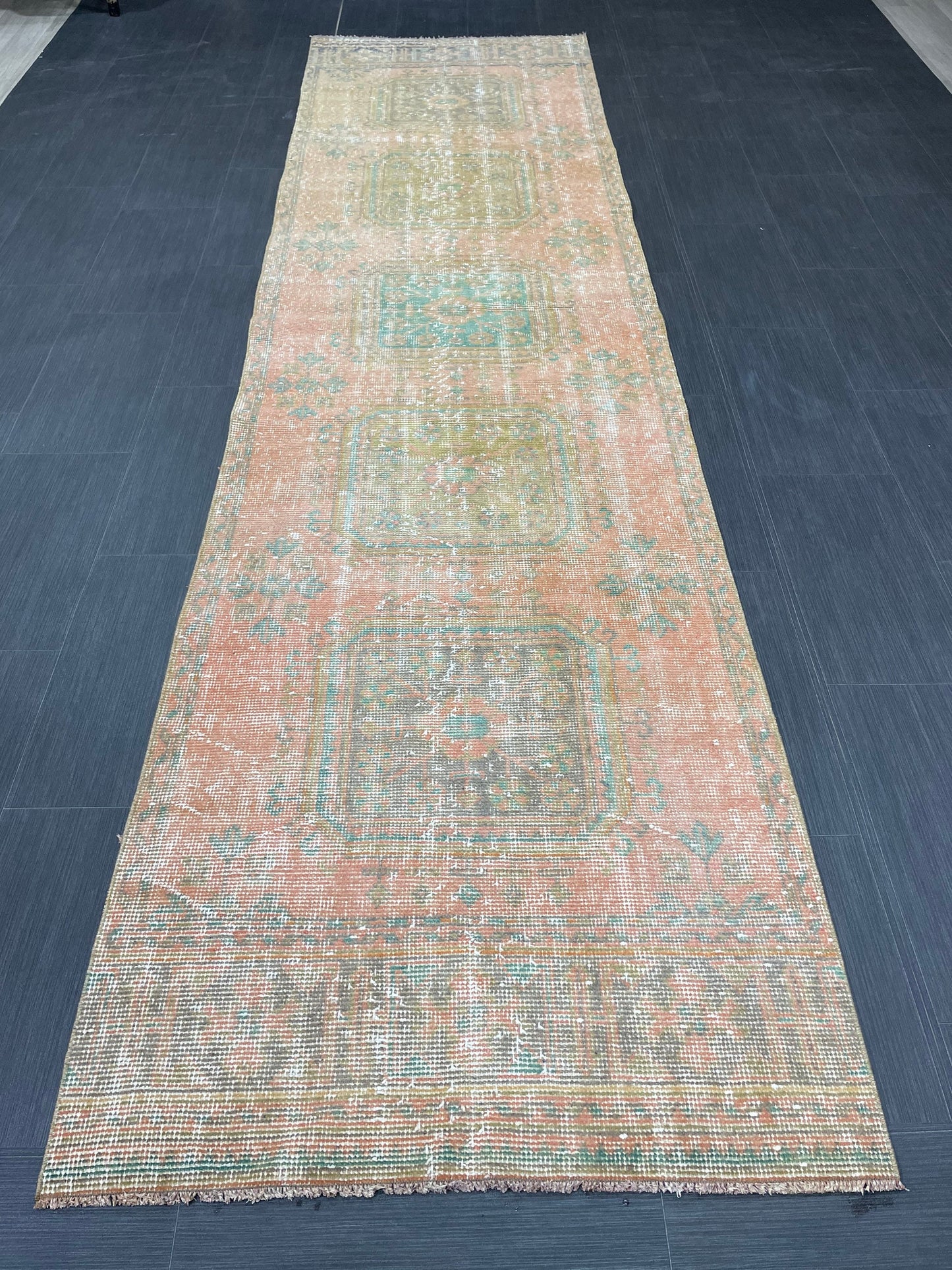 Turkish Runner Rug 3 x 11.4 Distressed Handmade Runner Rug Vintage Runner Rug Vintage Runner Rug Hallway Runner Rug Wool Kitchen Runner