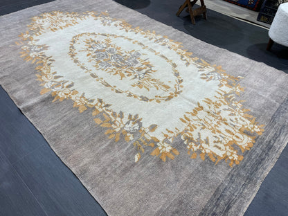 Vintage Rug, Persian 5.2 x 8.8 Rug, All Wool Hand Knotted Rug, HANDMADE Rug, Vintage Turkish Rug, Oushak Rug, Grey Wool Rug