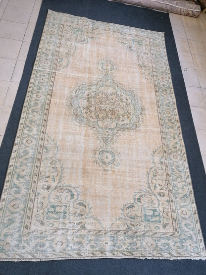 6x10 feet large vintage rug, rustic oushak rug, distressed turkish handmade rugs, living room area rug, vintage oversize rug