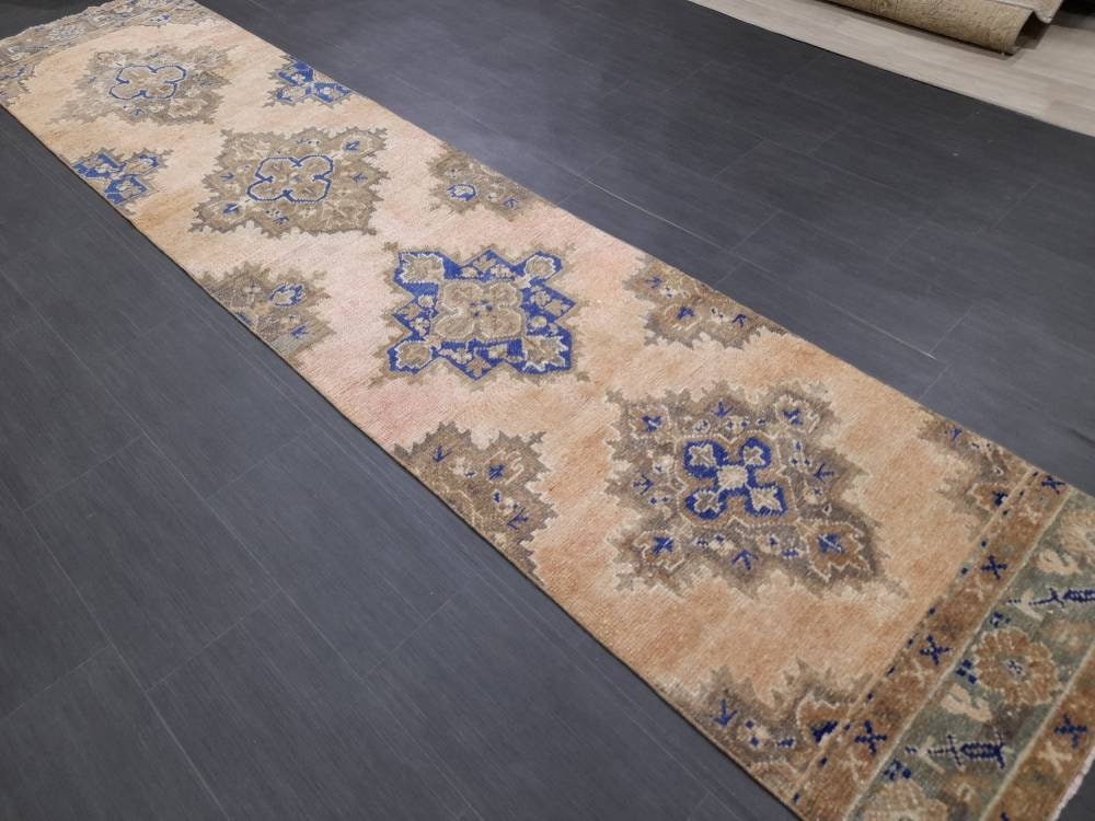 Antique Runner Rug 2.6 x 11.6 Persian Runner Rug Wool Oushak Rug Oushak Runner Rug Turkish Runner Rug Kitchen Runner Rug Hallway Runner Rug