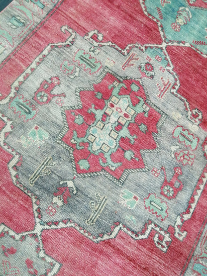 Oushak Runner Rug 12.4 x 4.9 Turkish Runner Rug Muted Vintage Runner Rug Hallway Runner Rug Kitchen Runner Rug Wool Runner Rug