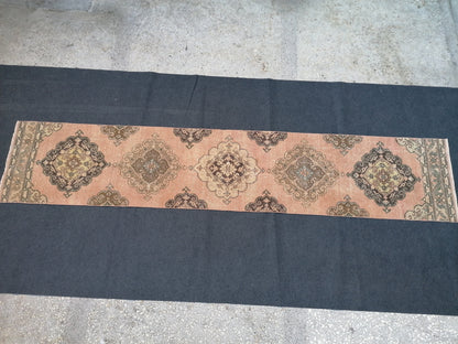 2'5x12'5 runner rug, oushak wool runner rug, vintage handmade runner, hallway runner rug, kitchen runner rug