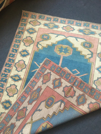 4x6 feet handmade living room area rug, large bedroom floor rug, turkish bathroom rug, hallway big rug, blue wool muted rug, bohemian rugs