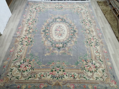 10 x 12.8 Hand Knotted Rug, Vintage  LARGE Rug, Handmade Rug, Floral Rug Rustic Rug Muted Large Rug, Nepal Rug  Fun Wool Rug 10x13 10x12