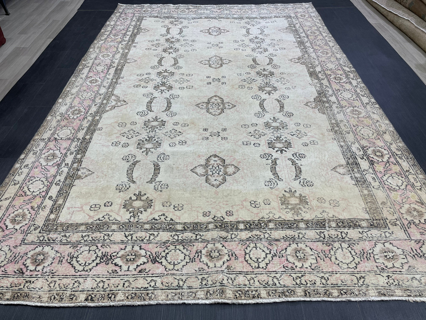 Vintage Rug 6.9 x 10.3 Vintage Persian Rug Muted Wool Oriental Rug Blue Hand Made Rugs Blue Distressed Turkish Rug Antique Rug