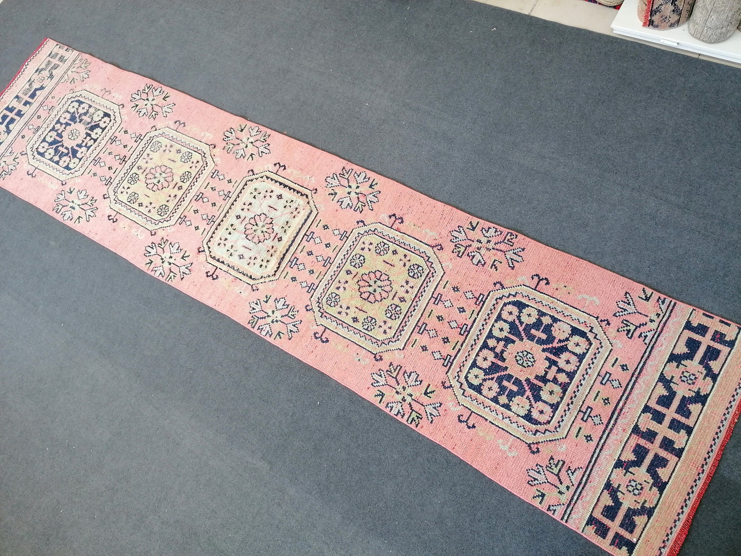 11'7x2'7 pink turkish runner  blue runner rug vintage green oushak runner kitchen runner rug hallway runner rug vintage runner oushak runner