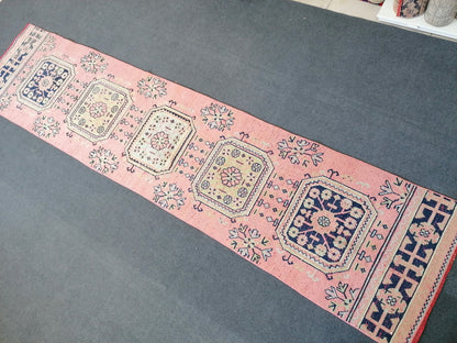 11'7x2'7 pink turkish runner  blue runner rug vintage green oushak runner kitchen runner rug hallway runner rug vintage runner oushak runner