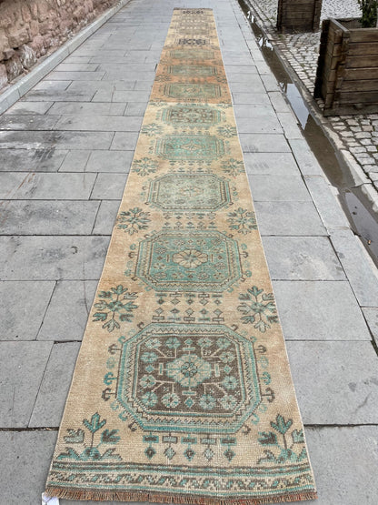 Staircase Runner Rug 2.3 x 26 ft Extra Long TURKISH Runner Rug Vintage Runner Rug Distressed Runner Rug  Runner Hand Knotted Runner