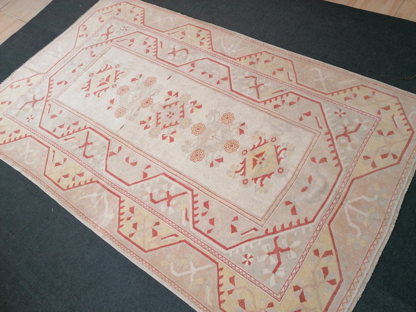 6.6 x 10.5 Muted soft colors rug , faded oushak rug, pastel turkish rug, rustic tribal rug retro style rug