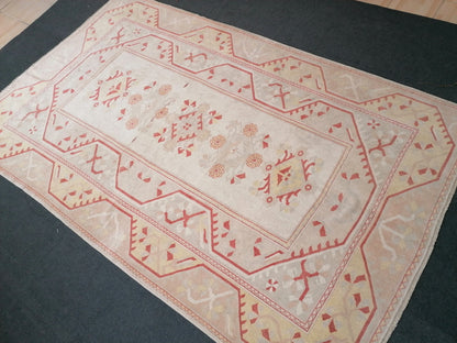 6.6 x 10.5 Muted soft colors rug , faded oushak rug, pastel turkish rug, rustic tribal rug retro style rug