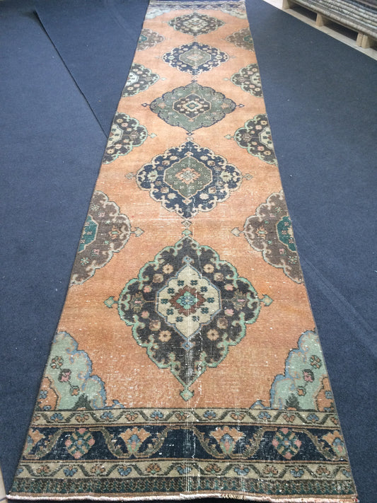 3 x 13.7 Turkish Runner Rug Oushak Runner Rug  Vintage Runner Rug Hallway Runner Rug Kitchen Runner Rug Wool Runner Rug Wool Oushak Runner