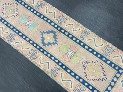 New Hand Knotted Runner Rug 2.7 x 13.3 Long Muted Turkish Runner Rug Muted Oushak Runner Rug Hallway Runner Kitchen Runner Rug Wool Runner