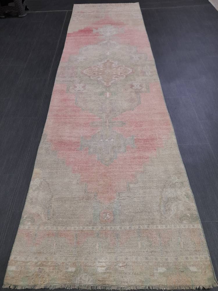 Muted Vintage Oriental Runner Rug 3 x 11 Turkish Runner Rug muted Vintage Runner Rug Hallway Runner Rug Kitchen Runner Rug Wool Runner Rug