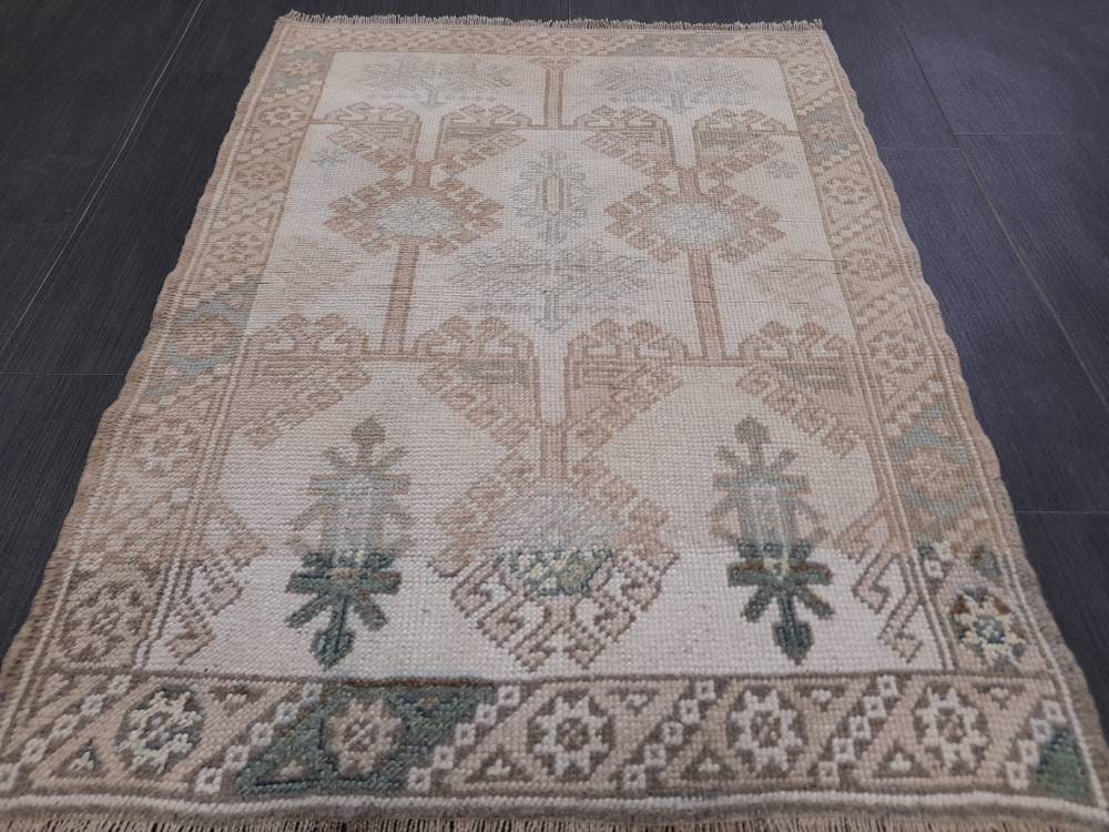 Muted Vintage Rug 2.4 x 3.3 Rug Bathroom Rug Power Room Rug Vanity Handmade Rug Turkish Rug Hand  Knotted Rug Oriental Small Area Rug
