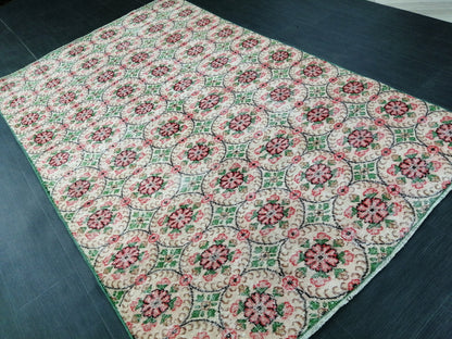 Green Floral Rugs, 8.5 x 5.3 Hand Made Rug, Oushak Rug, Rustic Rug, Boho Rug, Rug Runner, Turkish Rug, Farmhouse Rug, Vintage Rug, Wool rug