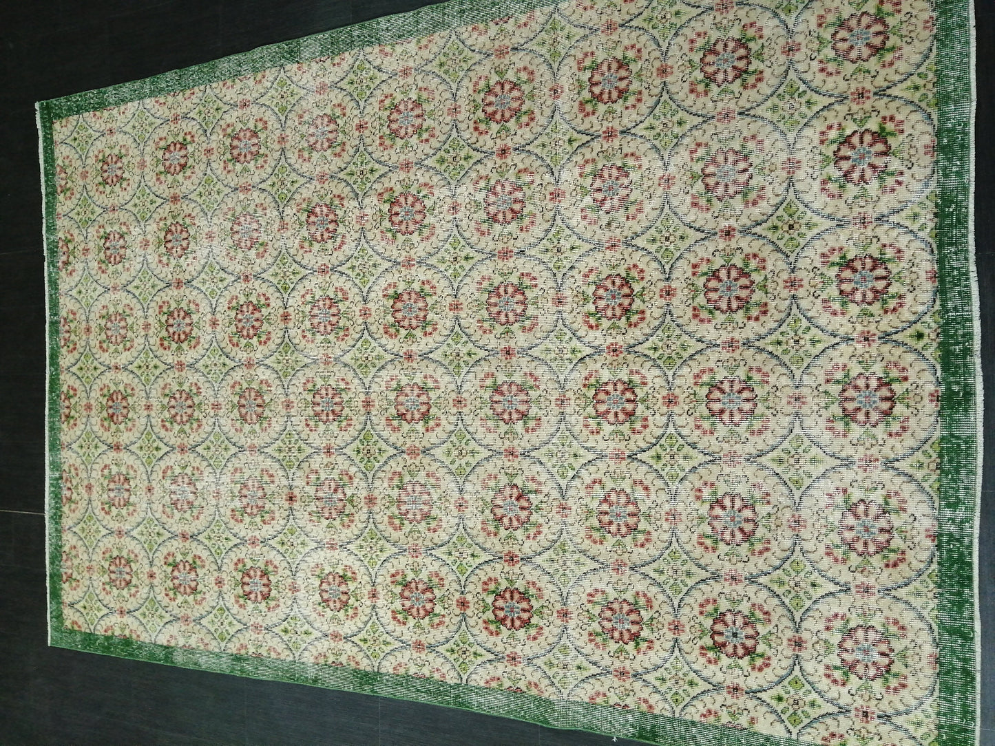 6.4 X 9.5 Rug, Hand Made Rug, Oushak Rug, Rustic Rug, Bohemian Rug, Green Floral Rug , Turkish Rug, Farmhouse Rug, Vintage Rug, Wool rug