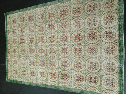 6.4 X 9.5 Rug, Hand Made Rug, Oushak Rug, Rustic Rug, Bohemian Rug, Green Floral Rug , Turkish Rug, Farmhouse Rug, Vintage Rug, Wool rug