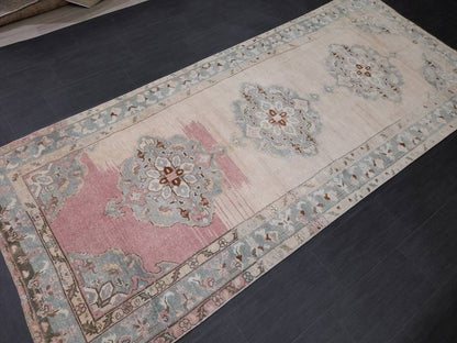 4.5 x 10.3 Muted Vintage Runner Muted TURKISH Runner Rug Vintage Oushak Runner Rug Vintage Runner Rug Wool Oriental Runner Handmade Runner