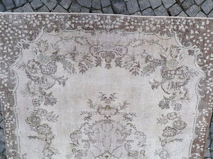 10'x6'9 muted oushak turkish rug, large turkish rug, pastel vintage rug,kitchen rug, vintage anatolian rug,unique hand made rug,bohemian rug