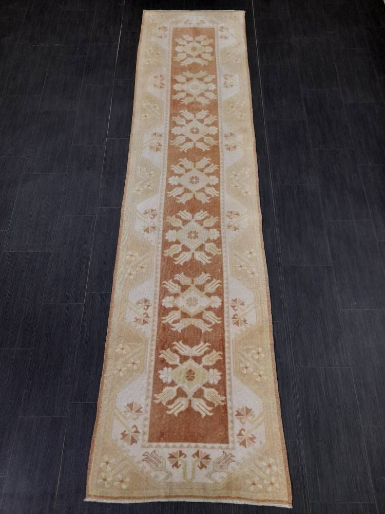 Vintage Runner Rug Hallway Runner Rug Muted 2.4 x 10 Kitchen Runner Rug Muted Wool Runner Rug Oushak Runner Rug Turkish Rug Runner