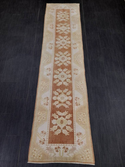Vintage Runner Rug Hallway Runner Rug Muted 2.4 x 10 Kitchen Runner Rug Muted Wool Runner Rug Oushak Runner Rug Turkish Rug Runner