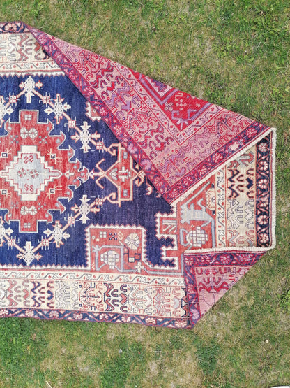 4x7 feet wide wool turkish rug, handmade kitchen floor rug, living room middle rug, vintage blue rug, oushak bedroom rug, kitchen medium rug