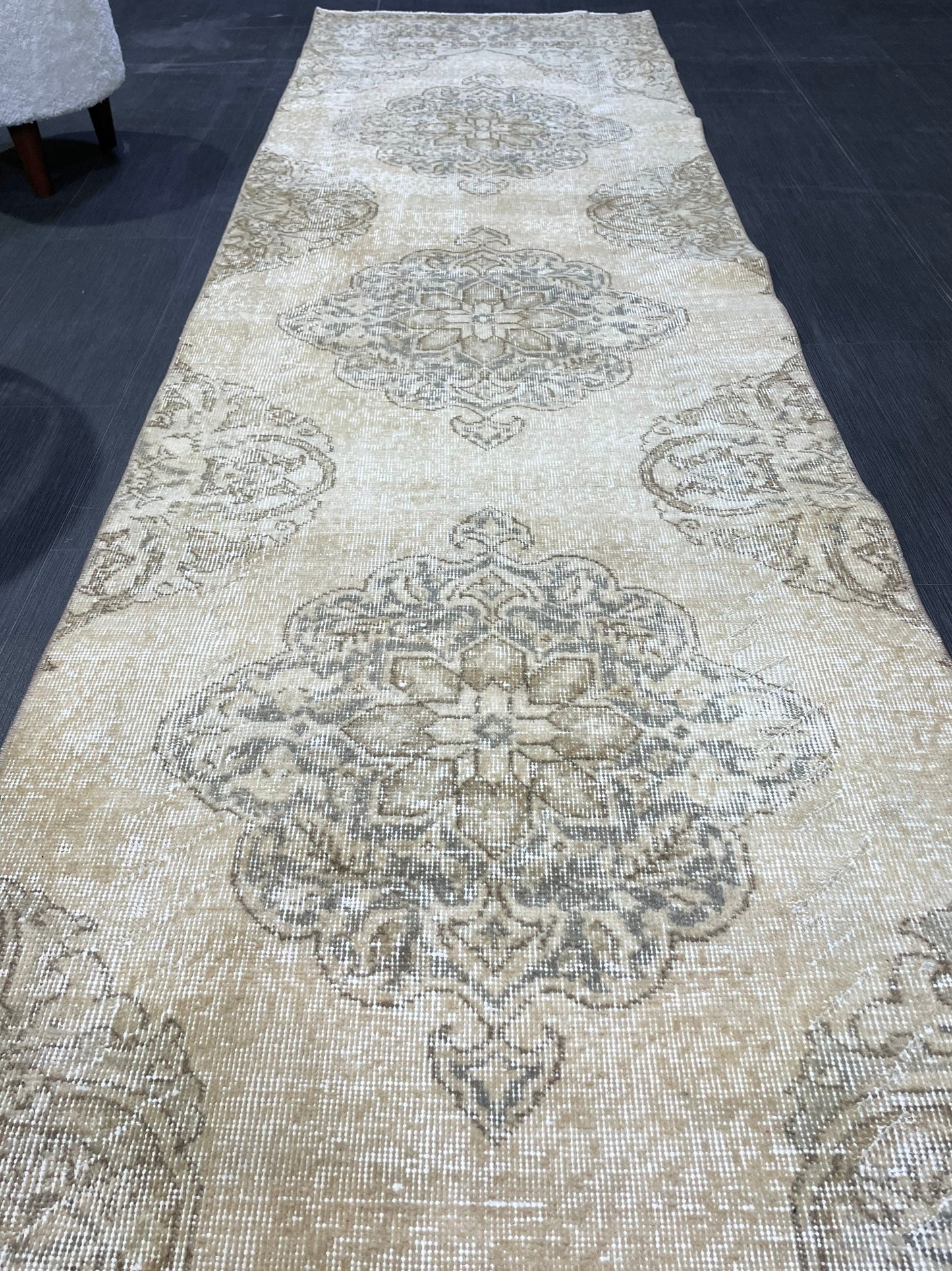 Muted Distressed Runner Rug, Vintage 2.10 x 12.9 Runner Rug, TURKISH Muted Runner Rug, Oushak Runner Rug, Fine Runner Rug,Antique Runner Rug