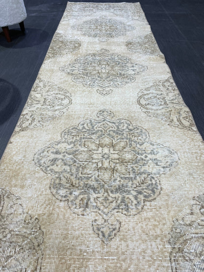 Muted Distressed Runner Rug, Vintage 2.10 x 12.9 Runner Rug, TURKISH Muted Runner Rug, Oushak Runner Rug, Fine Runner Rug,Antique Runner Rug