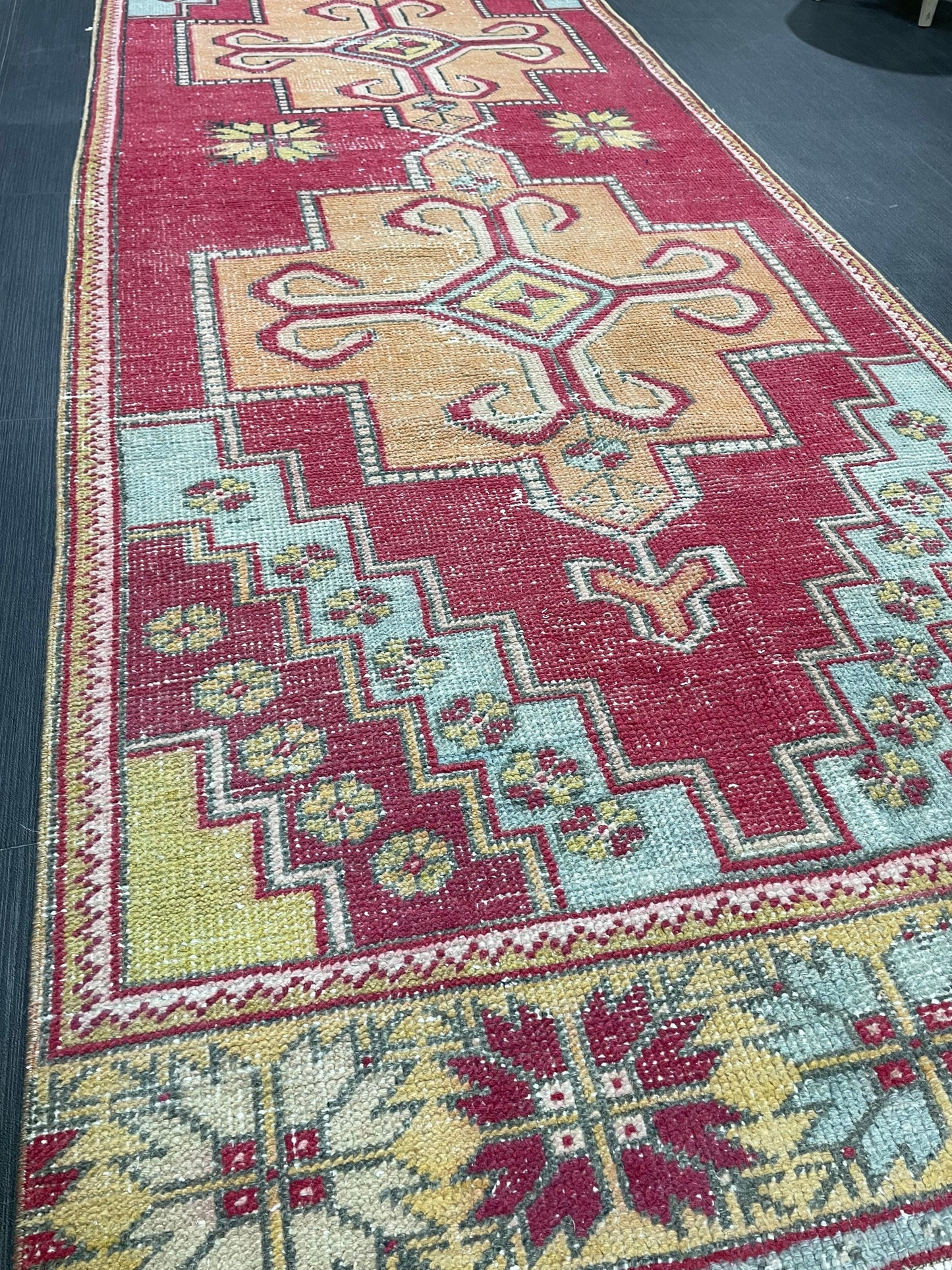 Turkish Runner Rug, Vintage Runner 3.4 x 9.3 Rug, Hallway Runner Rug, Kitchen Runner Rug, Persian Runner, Handmade Rug