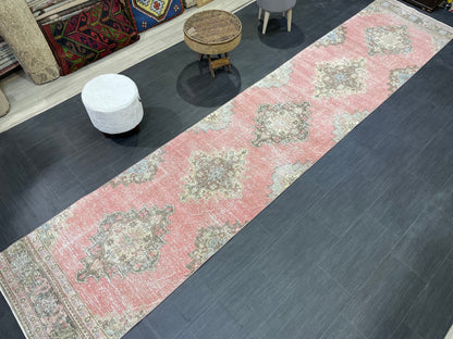 Turkish RUNNER Rug, Oushak 2.10 x 13.10 Runner Rug, Distressed Runner Rug, Wool Oushak Muted Rugs, Vintage Runner Rug,Handmade Rug Runner