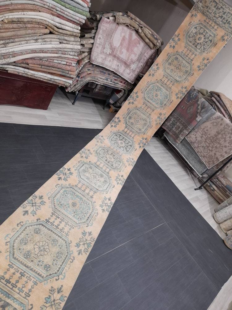 Extra Long Turkish Runner Rug Long Vintage Runner Rug 2.6 x 21.2 Vintage Distresse Runner Extra Long Oriental Runner Muted XL Antique Runner