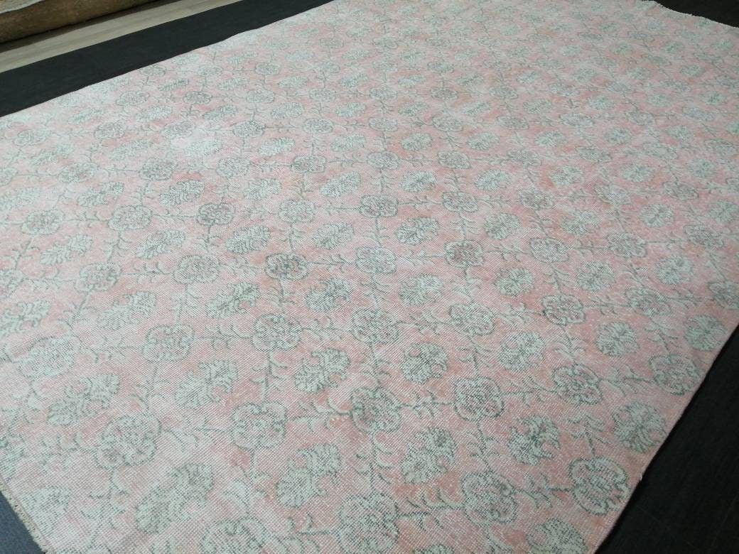 Large Vintage RUG TURKISH Rug 10.5 x 7 Pink Vintage Persian Rug Vintage Oriental Rug Wool Oushak Rug Hand Made Rugs Vintage Turkish Rug