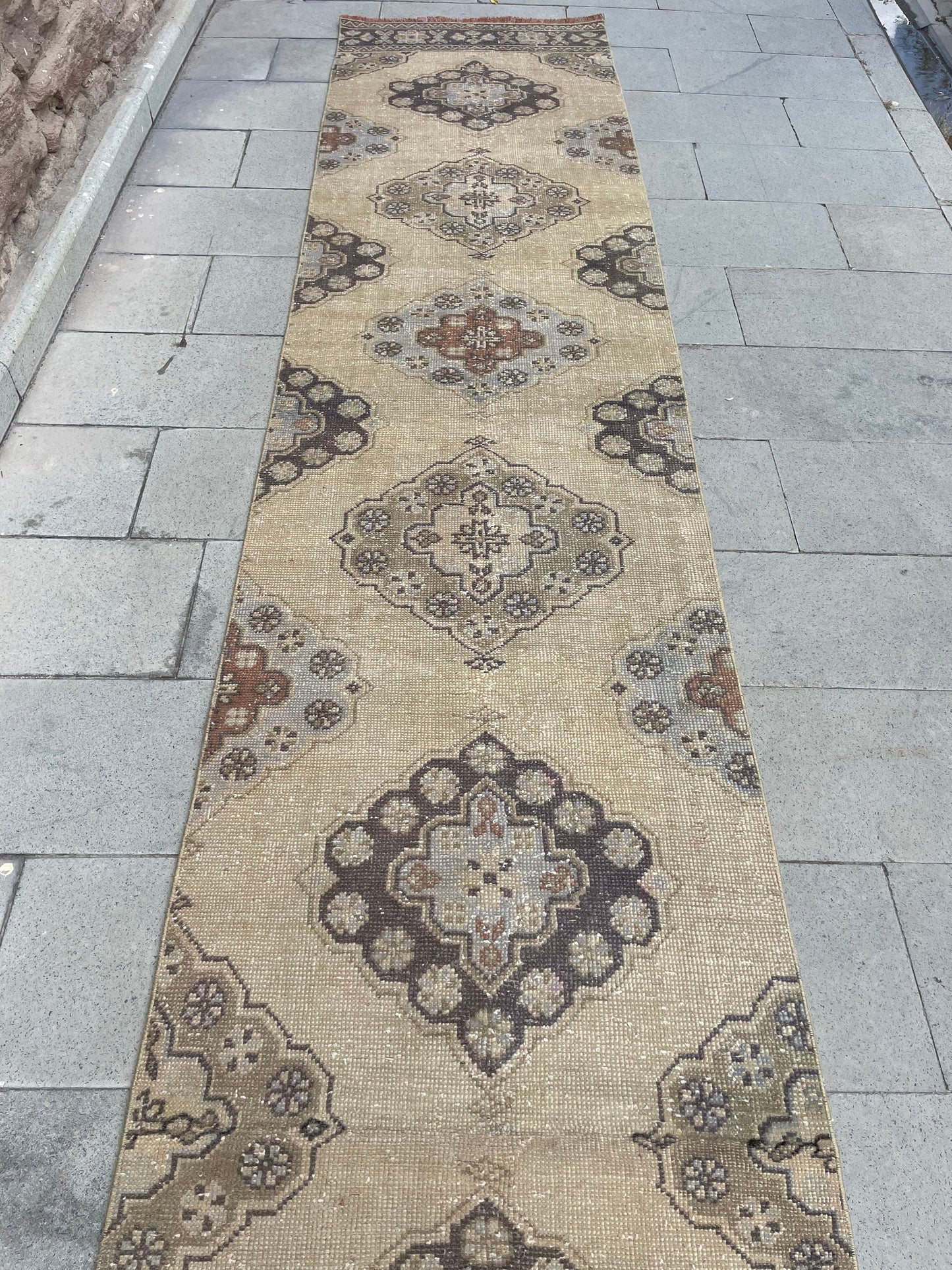 Muted Long Vintage Runner TURKISH 2.7 x 21.3 Runner Rug Handmade Runner Rug XL Oriental Runner Rug Staircase Hand Knotted Runner rug