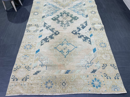 Vintage RUG, Antique Rug, 4.6 x 12.9 Distressed Muted Rug, Muted Wool Neutral Rug, Handmade Rug, Vintage Turkish Rug, Hand Knotted Rug,