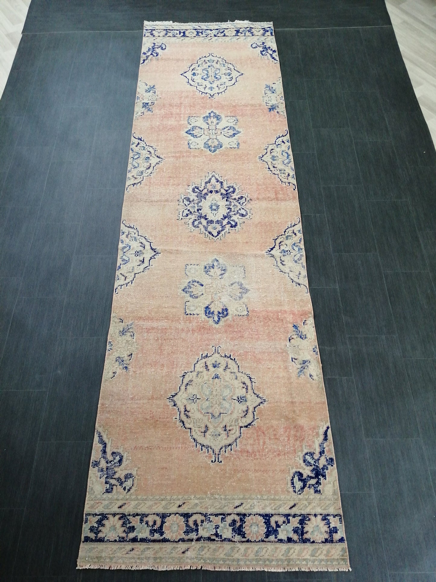 Distressed Oushak Runner Rug 12 x 3.4 Turkish Runner Rug Vintage Runner Rug Hallway Runner Rug Kitchen Runner Rug Wool Runner