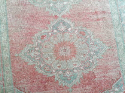 Turkish oushak runner rug 5'2x10'5 pastel vintage runner rug, unique hand made wool runner rug, kitchen runner rug, hallway runner rug