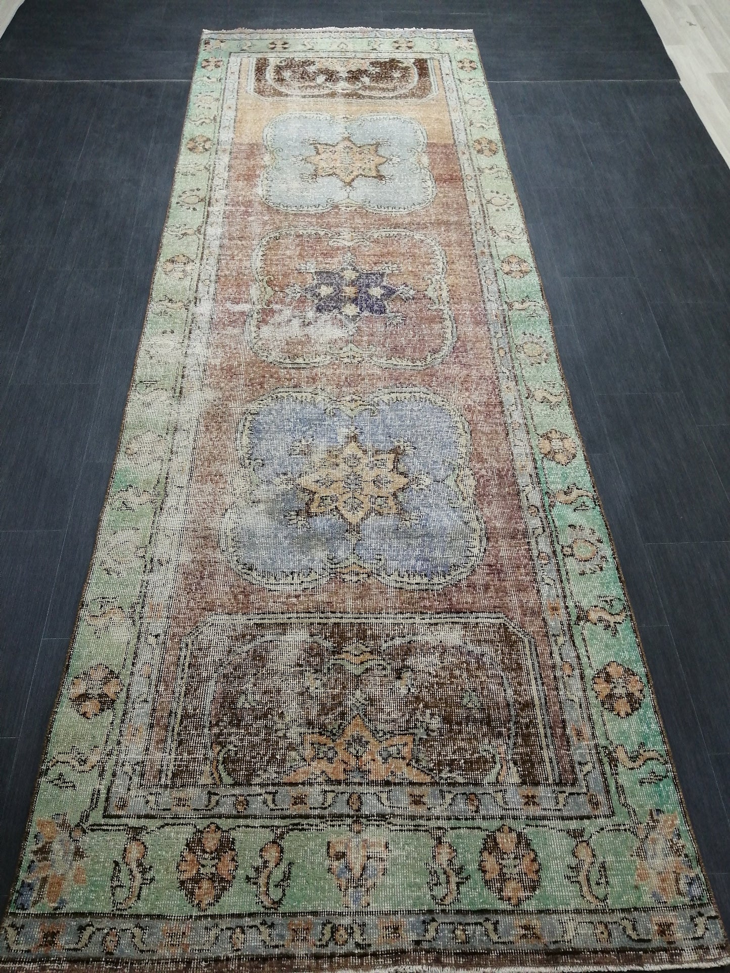 4 x 11.7 Distressed Oushak Runner Rug Turkish Runner Rug Vintage Runner Rug Hallway Runner Rug Kitchen Runner Rug Wool Runner Rug Oushak Rug
