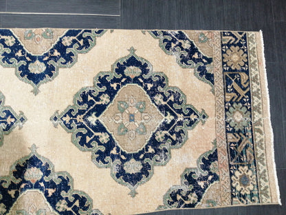 2.6 x 14 Long Navy Oushak Runner Rug Turkish Runner Rug Vintage Runner Rug Hallway Runner Rug Kitchen Runner Rug Wool Runner Rug Wool  Rug