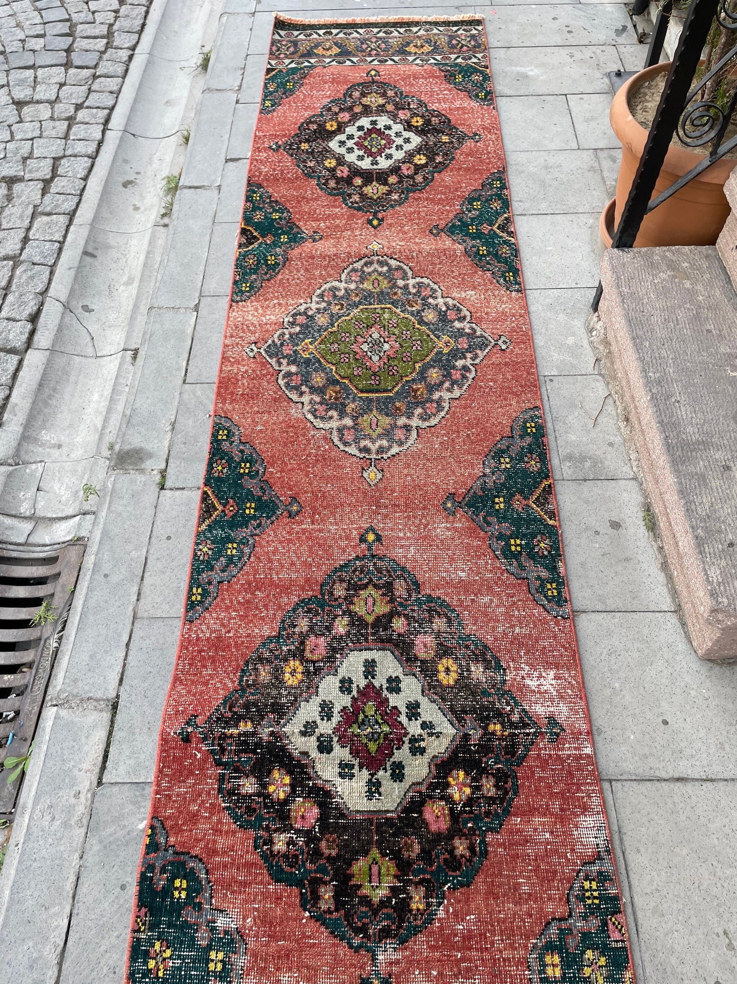 Staircase Runner Rug 2.5 x 16.4 Extra Long Wool TURKISH Runner Rug Handmade Runner Rug VINTAGE Runner Hand Knotted Runner Distressed rug