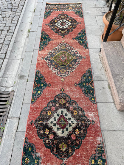 Staircase Runner Rug 2.5 x 16.4 Extra Long Wool TURKISH Runner Rug Handmade Runner Rug VINTAGE Runner Hand Knotted Runner Distressed rug