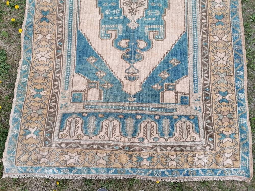 Vintage rug, turkish vintage oushak rug 4'7x9 hand made wool rug, boho floor rug