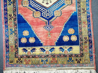 8 X 4.8 OUSHAK RUG TURKISH Oushak Rug Blue Vintage Oushak Runner Rug Vintage Runner Rug Wool Oushak Rug Hand Made Rug Vintage Turkish Rug